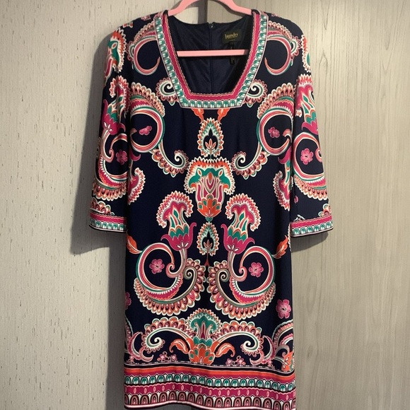 Laundry Shelli Segal Los Angeles multicolored 3/4 bell sleeve dress womens Sz 4 - Picture 14 of 14